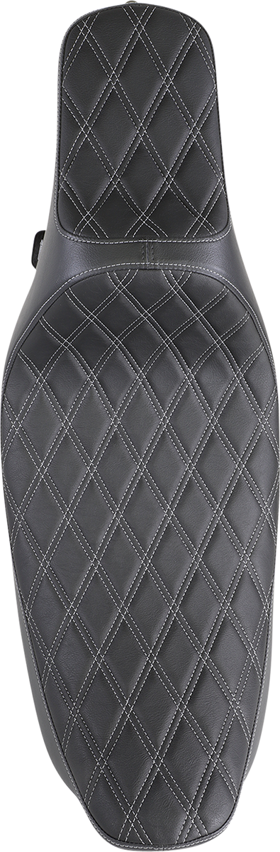 Drag Specialties Extended Reach Predator III Seat – Double Diamond – Black w/ Silver Stitching – FL '99-'07 – view 2