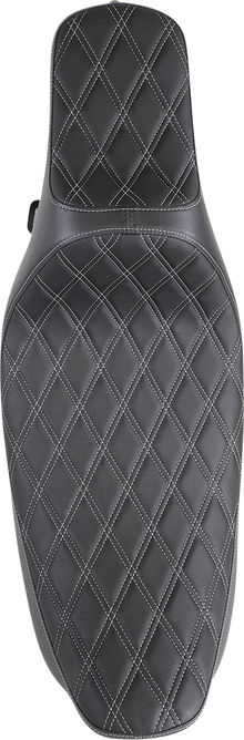 Drag Specialties Extended Reach Predator III Seat – Double Diamond – Black w/ Silver Stitching – FL '99-'07 – view 2