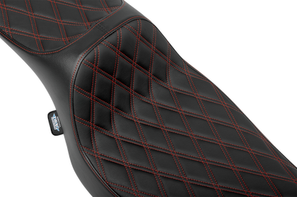 Drag Specialties Extended Reach Predator III Seat – Double Diamond – Red Stitching – Vinyl – FLH/FLT '23-'24 – view 2
