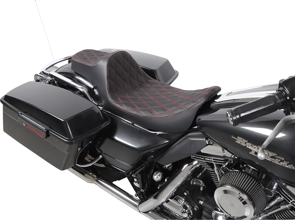 Drag Specialties Extended Reach Predator III Seat – Double Diamond – Black w/ Red Stitching – FL '99-'07 – view 6
