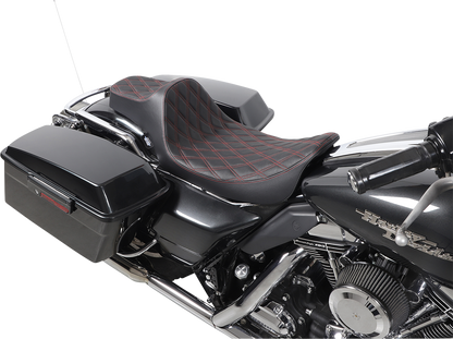 Drag Specialties Extended Reach Predator III Seat – Double Diamond – Black w/ Red Stitching – FL '99-'07 – view 6
