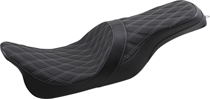 Drag Specialties Forward Positioned Predator 2-Up Seat – Double Diamond – Silver Stitched – FL '08-'23