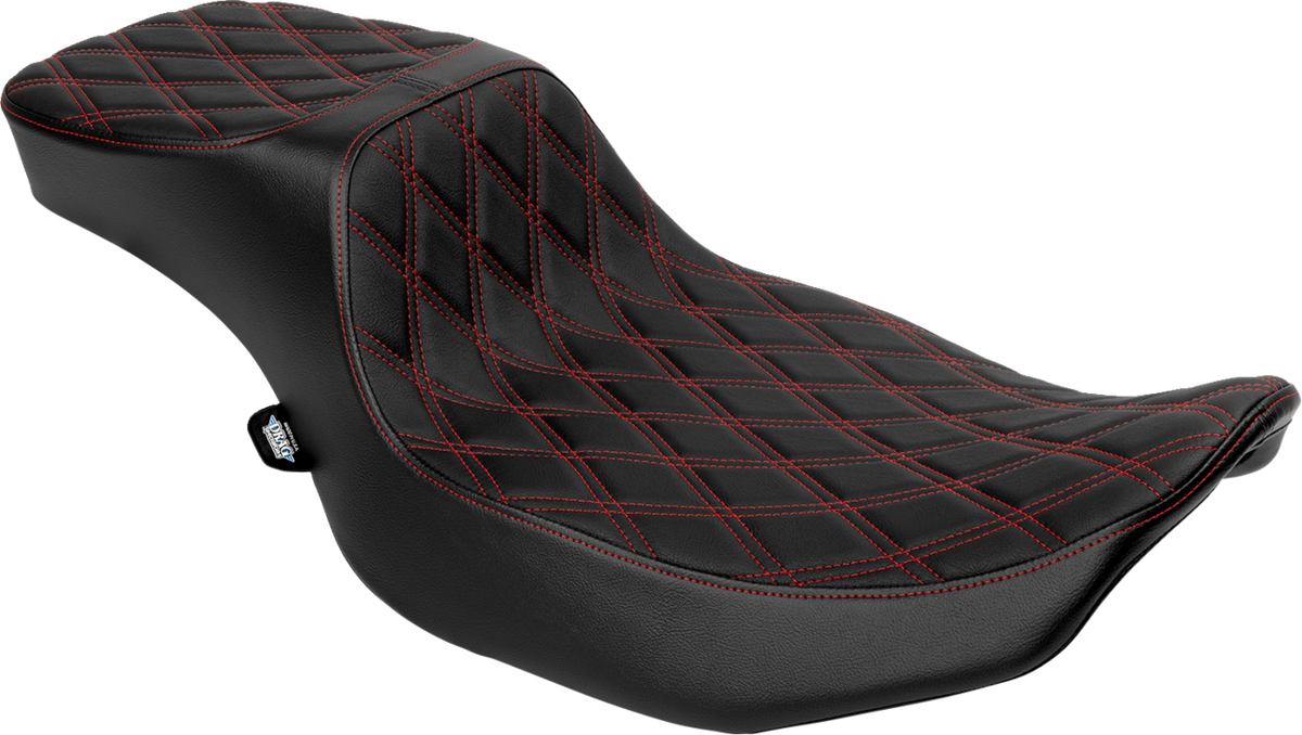 Drag Specialties Performance Predator 2-Up Seat – Extended Reach – Vinyl – Red Double Diamond Stitch