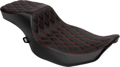 Drag Specialties Performance Predator 2-Up Seat – Extended Reach – Vinyl – Red Double Diamond Stitch
