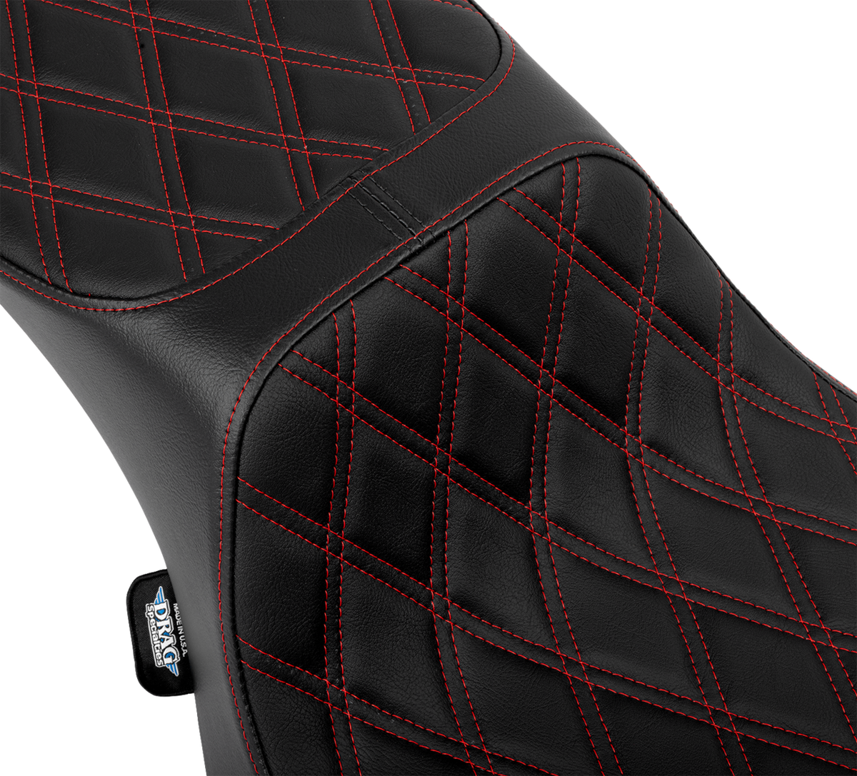 Drag Specialties Performance Predator 2-Up Seat – Extended Reach – Vinyl – Red Double Diamond Stitch – view 2