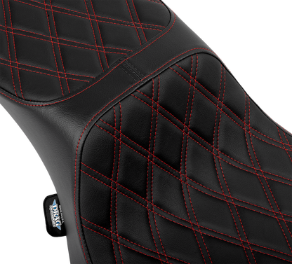 Drag Specialties Performance Predator 2-Up Seat – Extended Reach – Vinyl – Red Double Diamond Stitch – view 2