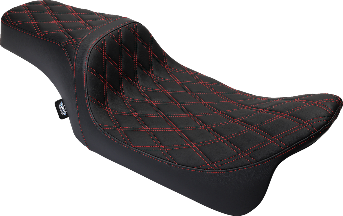 Drag Specialties Predator 1Up Seat – Vinyl – Double Diamond Red Stitch – FLH '08-'23