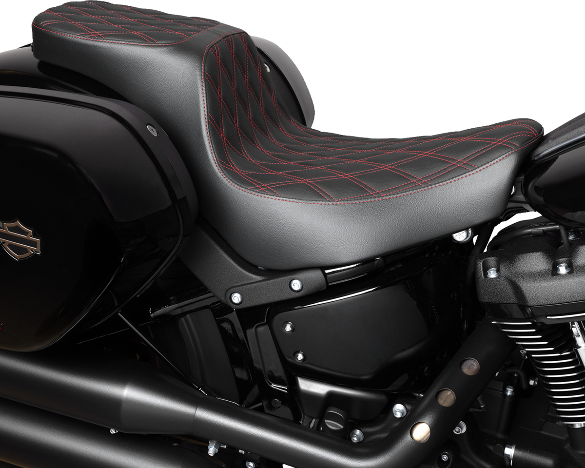 Drag Specialties Predator 2-Up Seat – Vinyl – Double Diamond – Red Stitching – FLSB/FXLRS '18-'24 – view 2