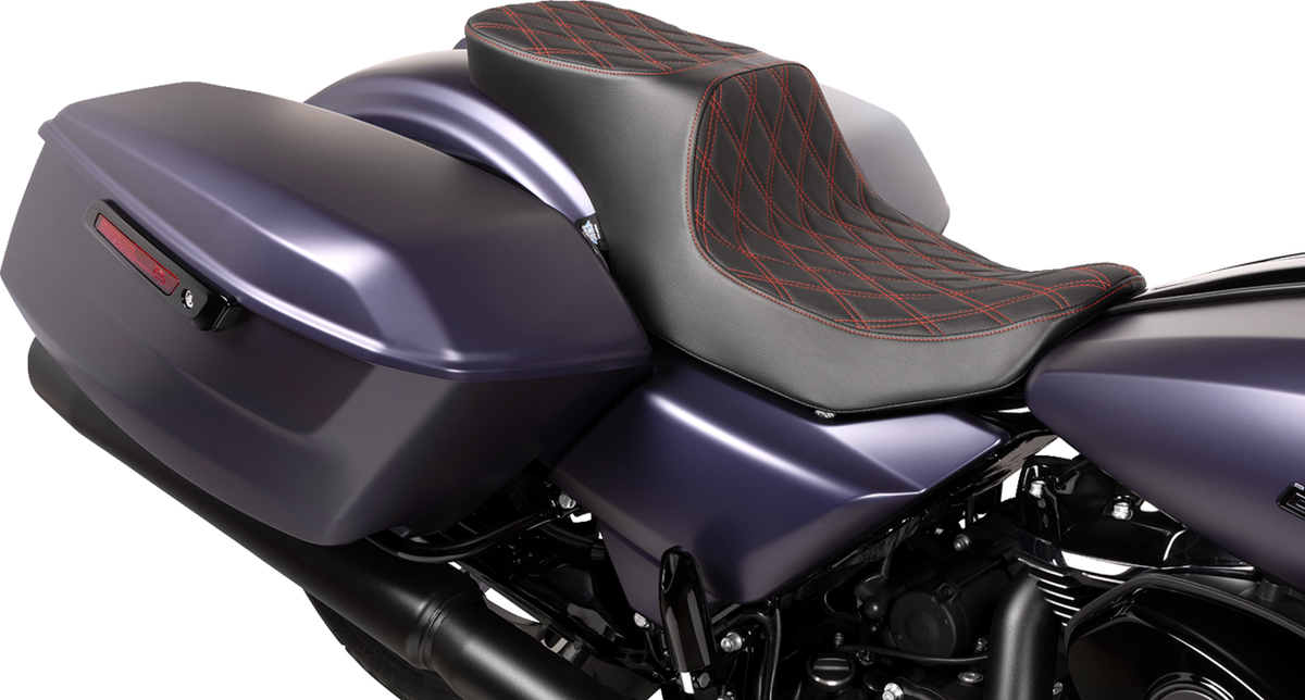 Drag Specialties Predator 2-Up Seat – Vinyl – Double Diamond Red Stitch – w/o Backrest – FLT/FLH '23-'24 – view 3