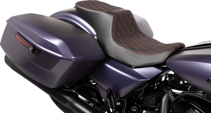 Drag Specialties Predator 2-Up Seat – Vinyl – Double Diamond Red Stitch – w/o Backrest – FLT/FLH '23-'24 – view 3