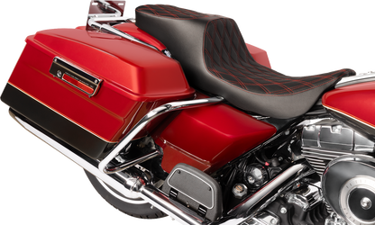 Drag Specialties Predator 2-Up Seat – Vinyl – Double Diamond – Red Stitching – w/o Backrest – FL '97-'07 – view 3