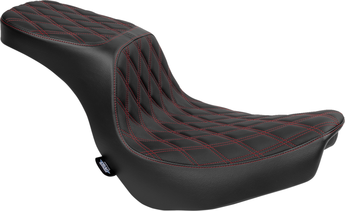 Drag Specialties Predator 2-Up Seat – Vinyl – Double Diamond – Red Stitching – FLSB/FXLRS '18-'24