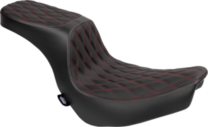 Drag Specialties Predator 2-Up Seat – Vinyl – Double Diamond – Red Stitching – FLSB/FXLRS '18-'24