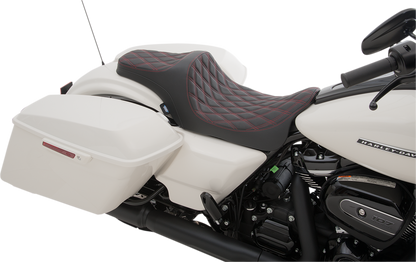 Drag Specialties Predator III Seat – Double Diamond – Red Stitched – FL '08-'23 – view 2