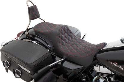 Drag Specialties Predator III 2-Up Seat – Double Diamond – Red Thread – FL '08-'23 – view 2