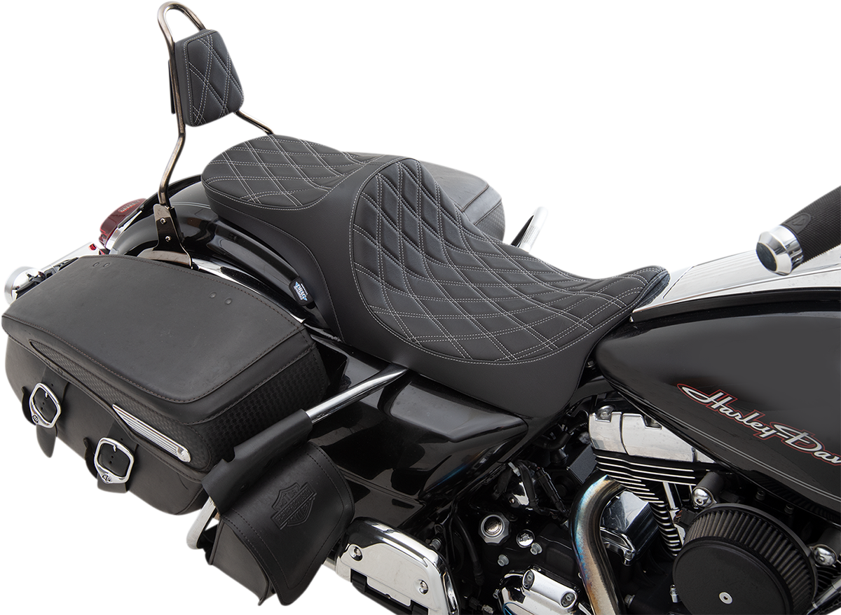 Drag Specialties Predator III 2-Up Seat – Double Diamond – Silver Thread – FL '08-'23 – view 2
