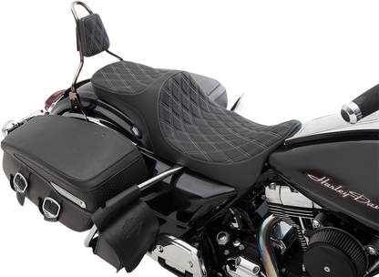 Drag Specialties Predator III 2-Up Seat – Double Diamond – Silver Thread – FL '08-'23 – view 2