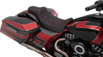 Drag Specialties Predator III Seat – Extended Reach – Double Diamond – Red Stitched – FL '08-'23 – view 3
