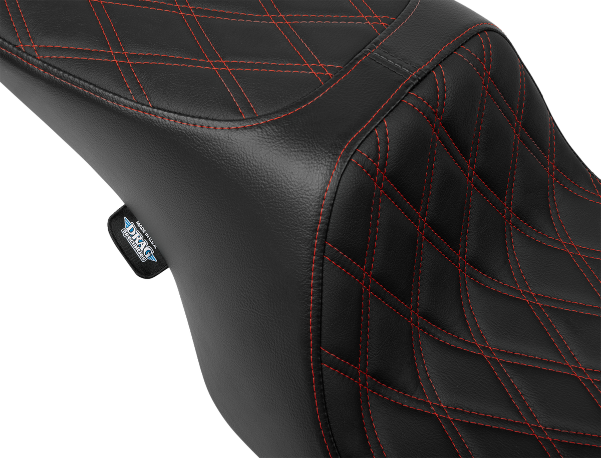 Drag Specialties Predator 2-Up Seat – Vinyl – Double Diamond – Red Stitching – w/o Backrest – FL '97-'07 – view 2