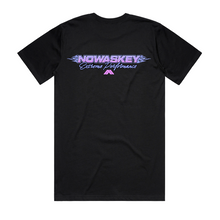 Black athletic t-shirt with Nowaskey Logo in the front. Pink Flames on the side. Extreme Performance Written in Cursive. And a Pink Nowaskey Peak Logo 