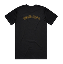 A black short-sleeve t-shirt with the word 'NOWASKEY' printed across the upper chest in a gold outline font, shown against a plain white background.